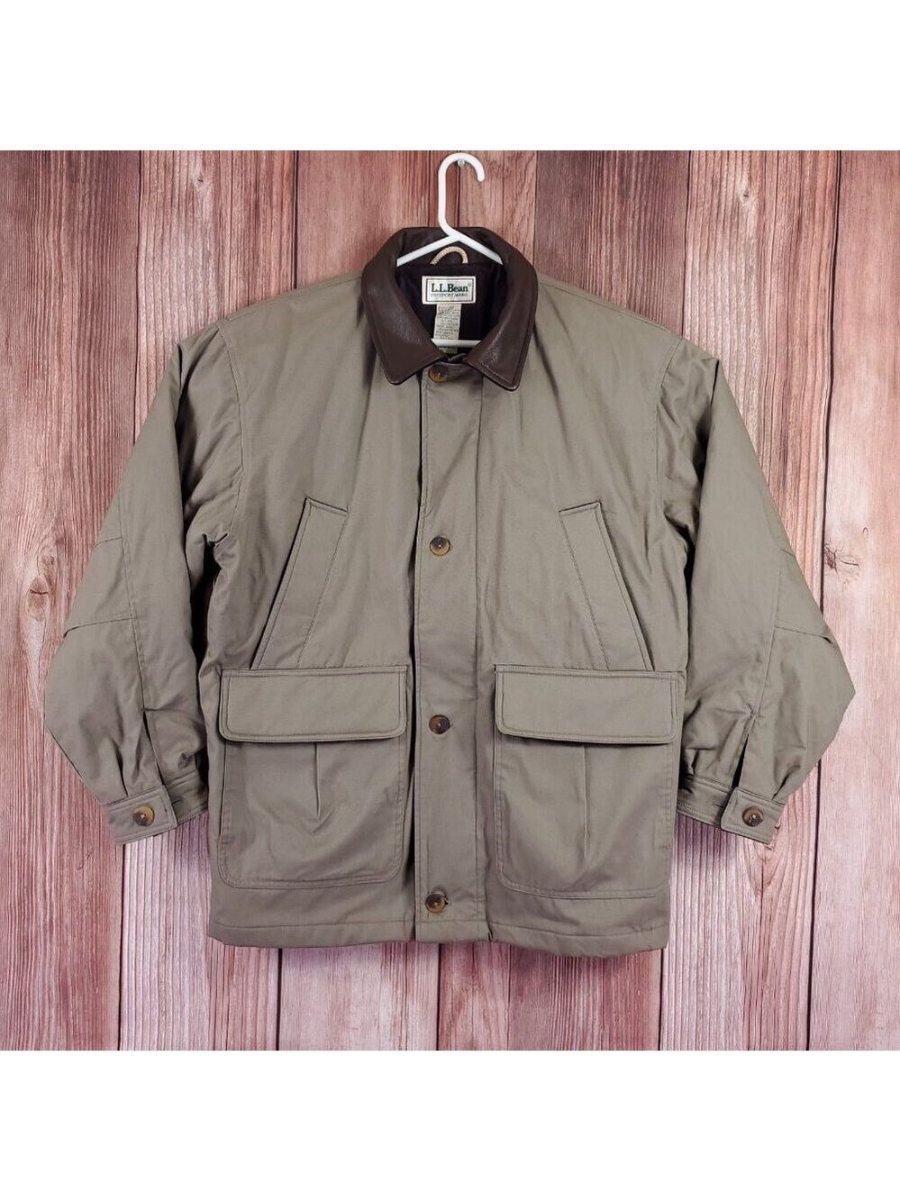 Vtg LL Bean Jacket Mens Large Field Barn Chore Leather Collar Wool Lined Hunting
